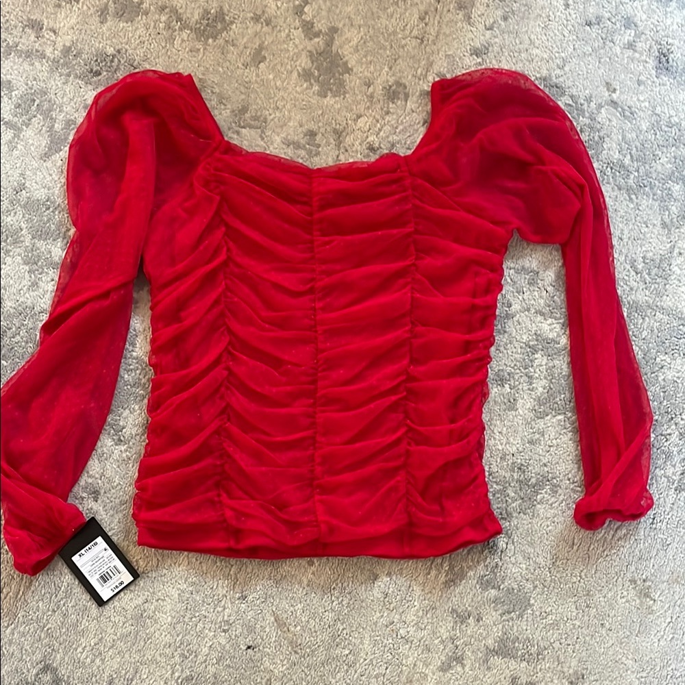 Art Class Red Ruched Puff Sleeve Blouse
